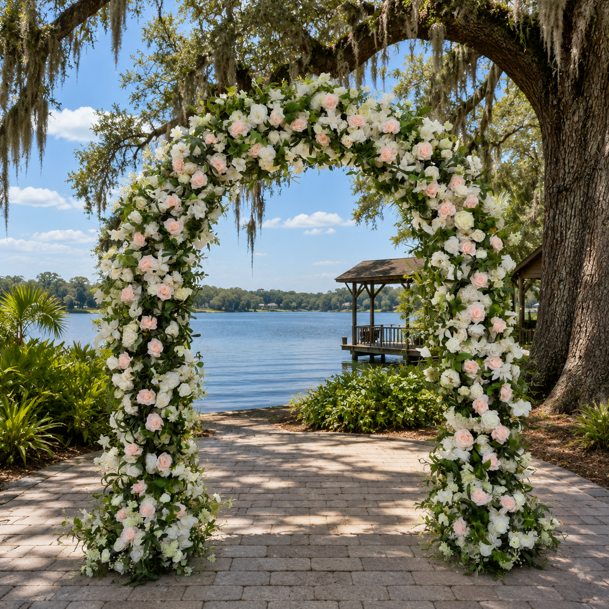 #B0062 - White Pink Rose Greenery U-form Arch, $325.00 White Pink Rose Greenery U-form Arch