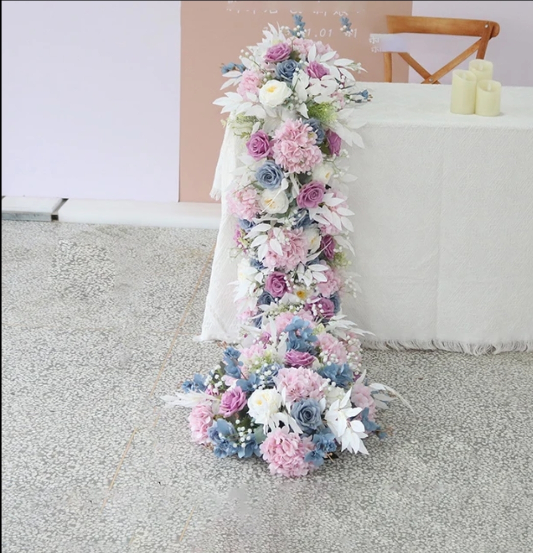#C0016 - White Pink Blue Rose Runner 6.5ft, $50.00 White Pink Blue Rose Runner 6.5ft