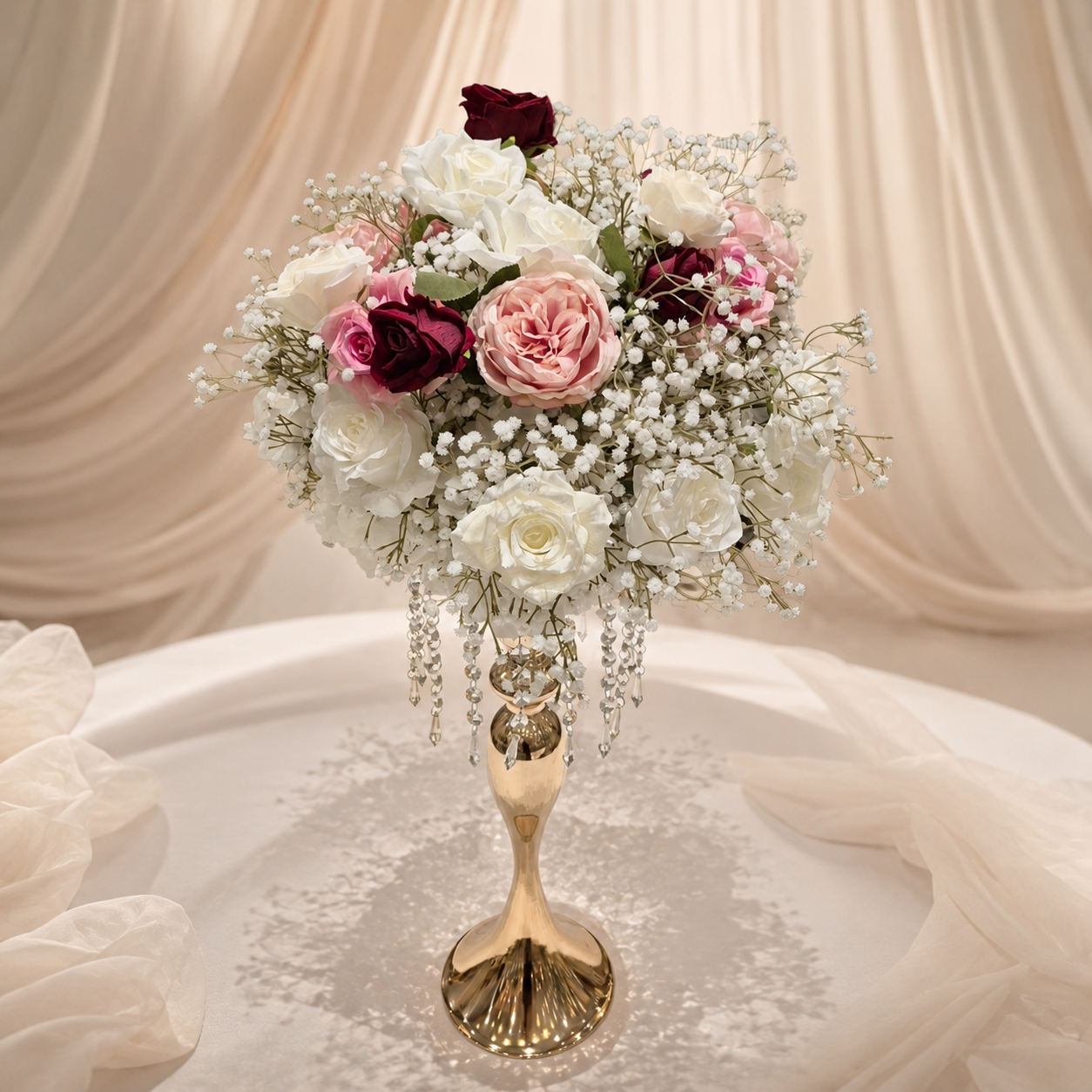 #C0109 - White Red Pink Rose Babysbreath Balls 17in, $45.00 White Red Pink Rose Babysbreath Balls 17in