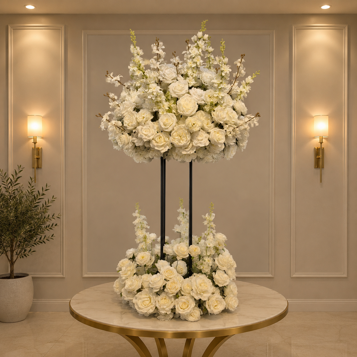 #C0066 - Deluxe White Rose Delphinium Floral Set, $110.00 Deluxe White Rose Delphinium Floral Set