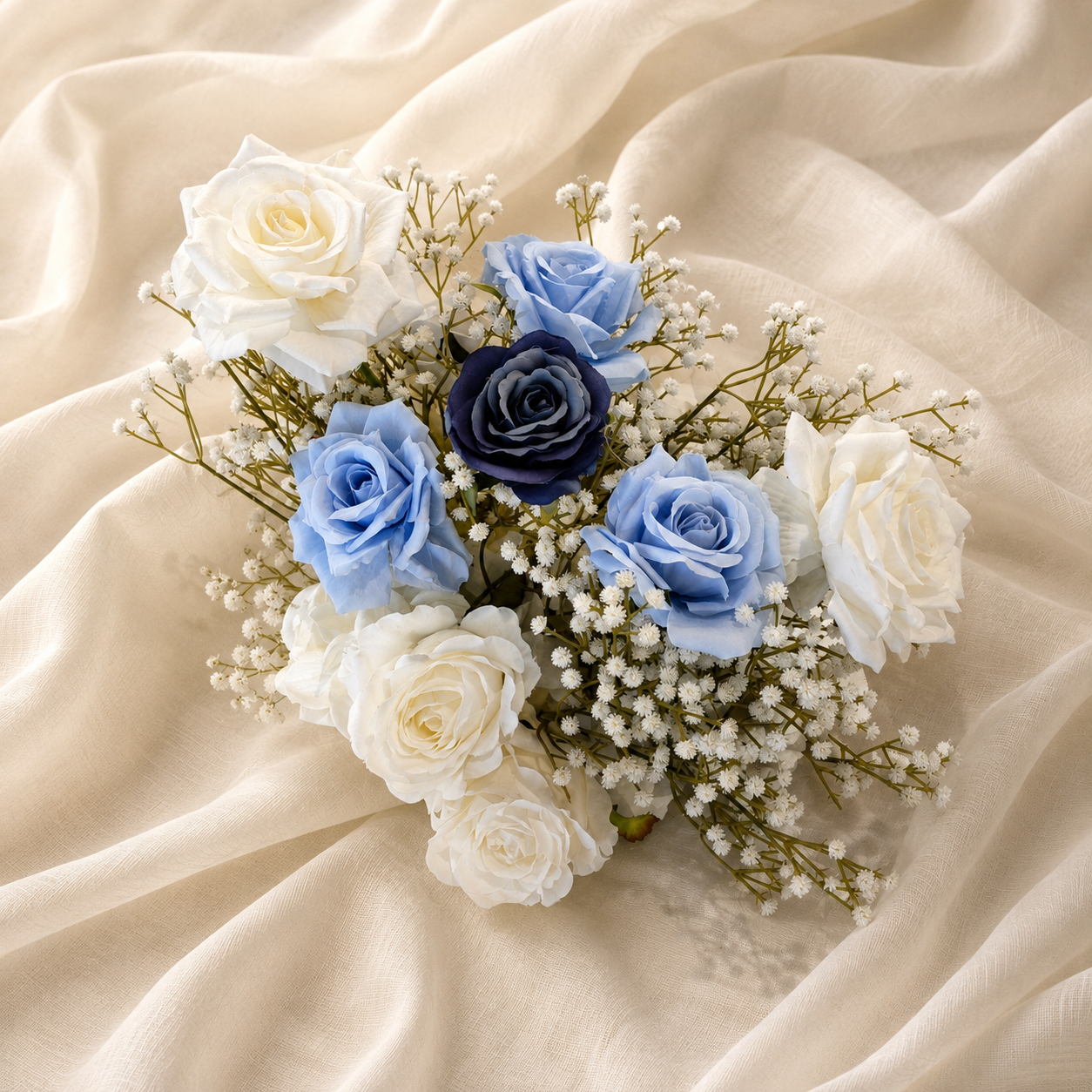 #C0101 - White Blue Rose Babysbreath Flower Ball 1.4", $25.00 White Blue Rose Babysbreath Flower Ball 1.4"