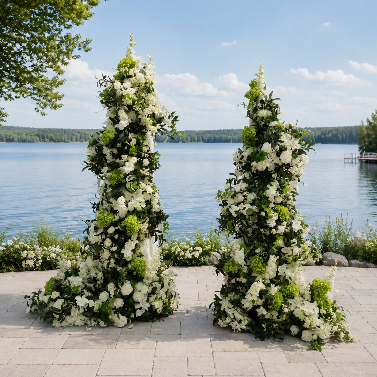 #B0060 - White Flowers Greenery Cascade Double Stand Arch, $365.00 White Flowers Greenery Cascade Double Stand Arch