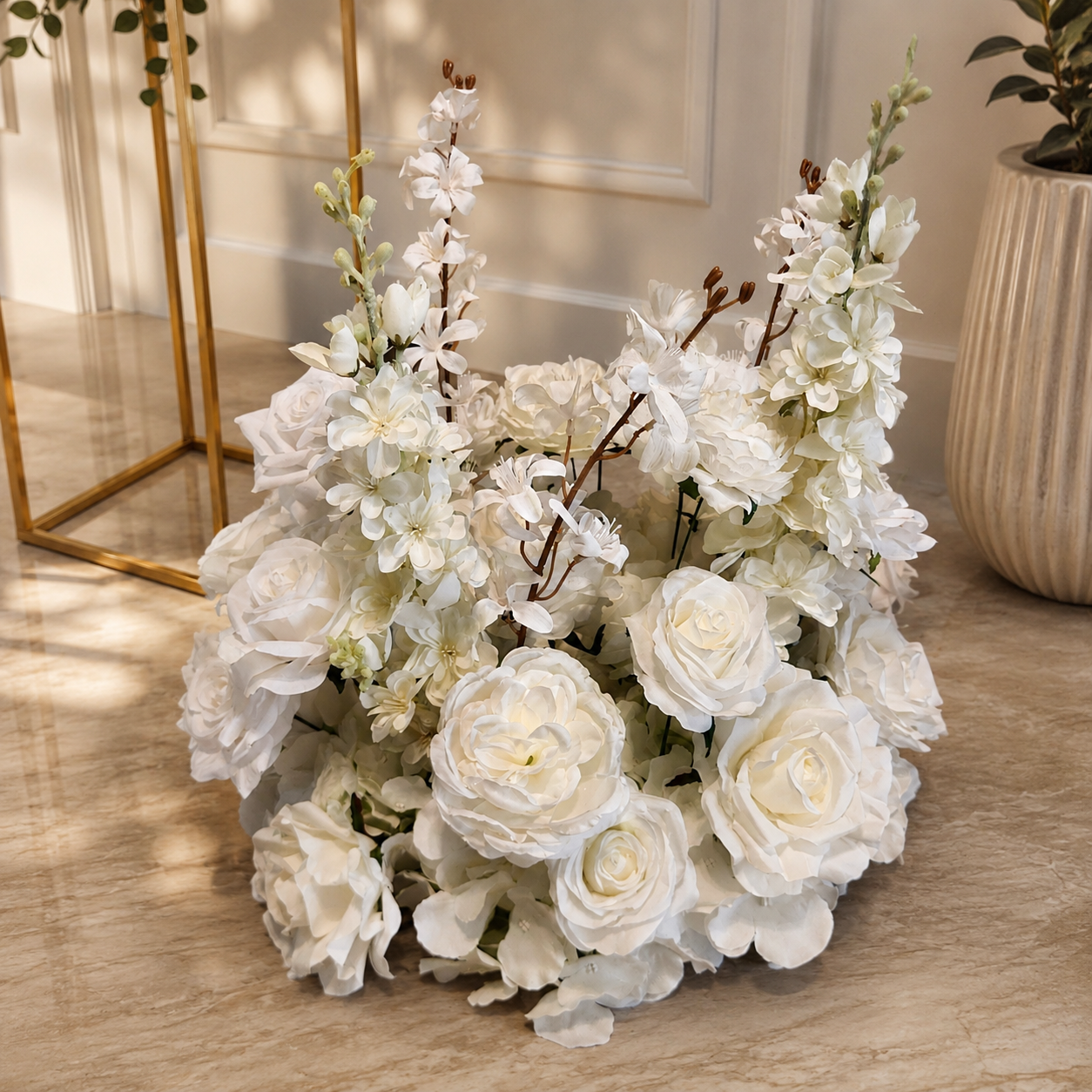 #C0058 - White Rose Delphinium Flower Ball 17", $25.00 White Rose Delphinium Flower Ball 17"