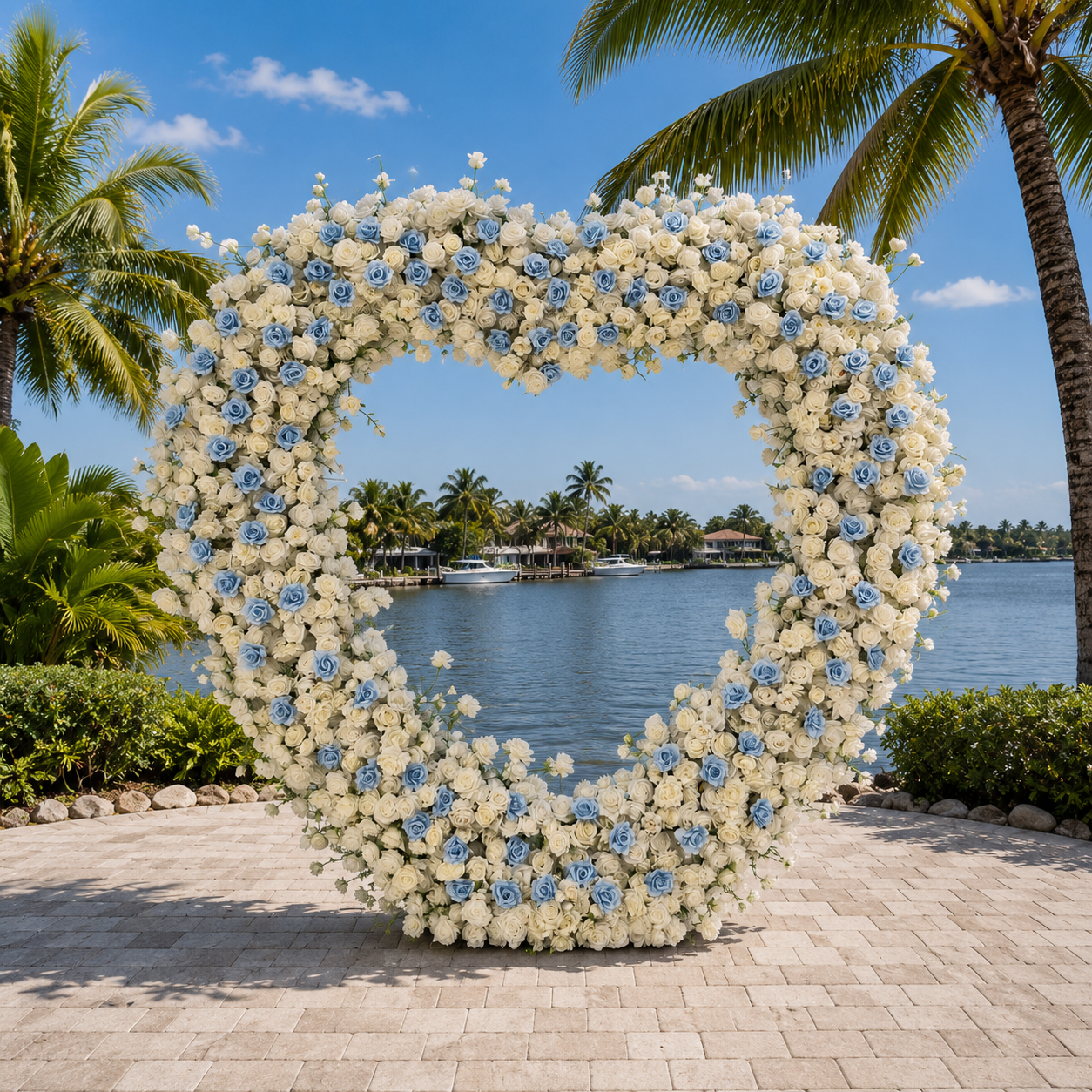 #B0004 - White Blue Rose Heart-Shaped Arch , $365.00 White Blue Rose Heart-Shaped Arch
