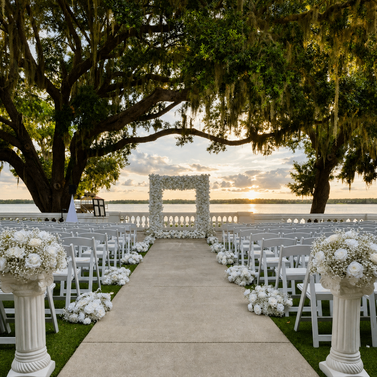 #AD0003 - White Rose Babysbreath Florals & 2 Pedestals , $670.00 White Rose Babysbreath Florals & 2 Pedestals