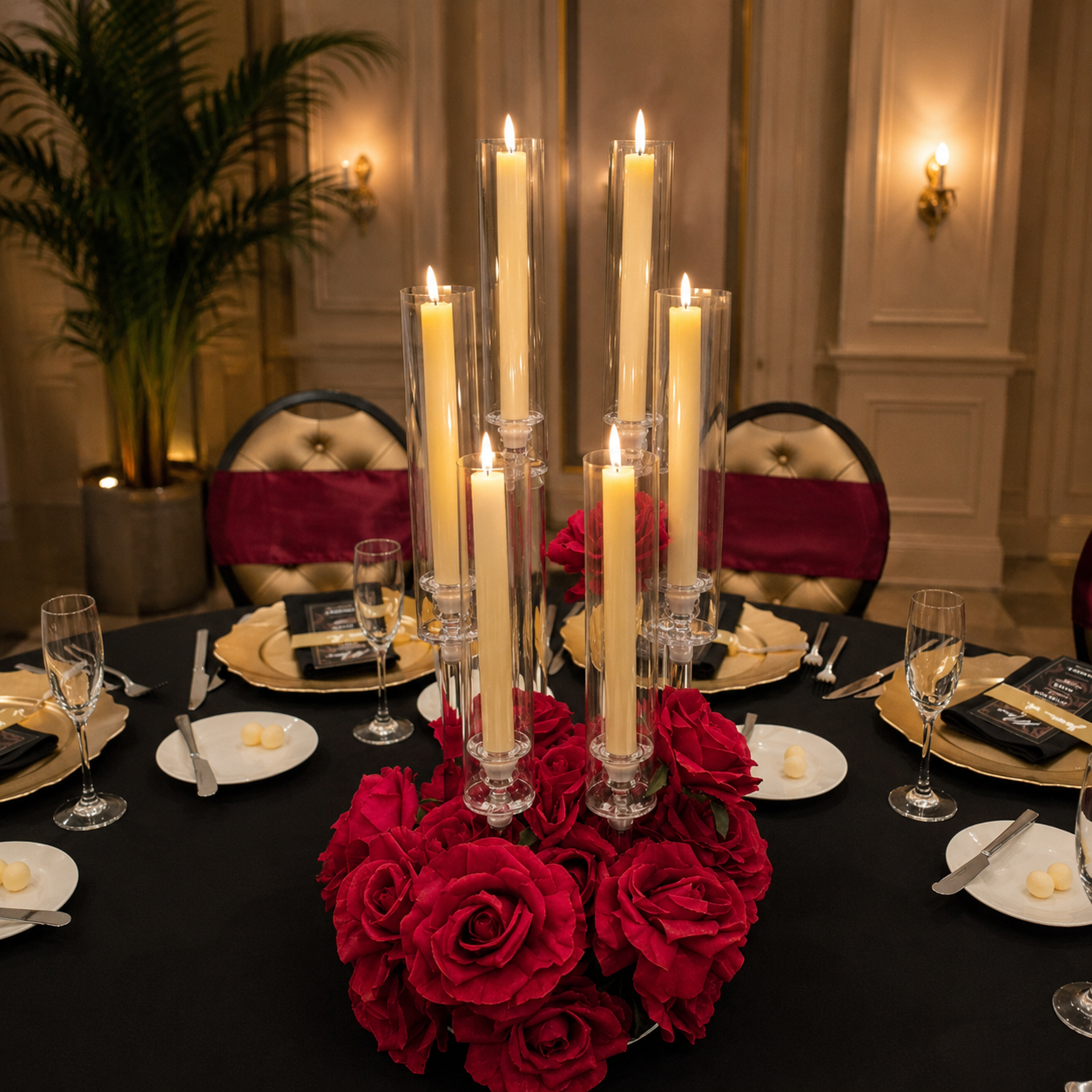 #C0136 - Red Rose Candelabras , $55.00 Red Rose Candelabras